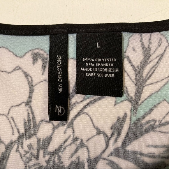 New Directions Womens Large Mint Aqua Black White Floral Flowers Peplum - Picture 7 of 8
